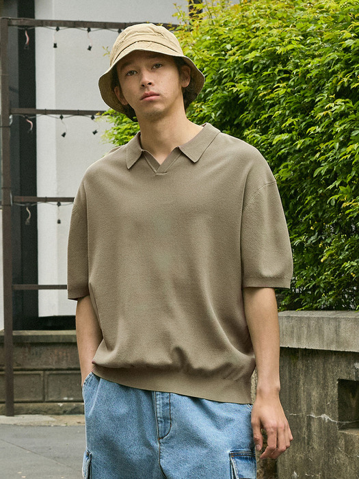 린넨 라이크 쿨 드라이 오픈 카라 니트 MNT108 / 6color