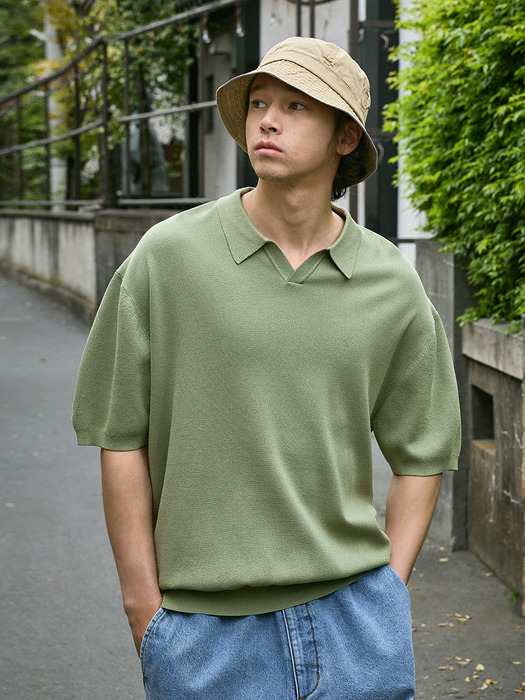 린넨 라이크 쿨 드라이 오픈 카라 니트 MNT108 / 6color