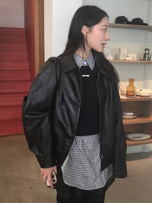 90s Classic Faux Leather Jacket_CTO116(Black)