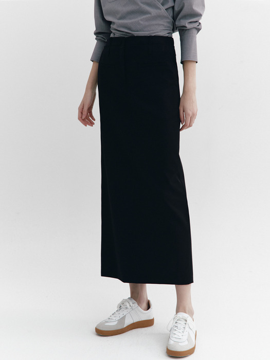 Double Waistband Maxi Skirt BLACK