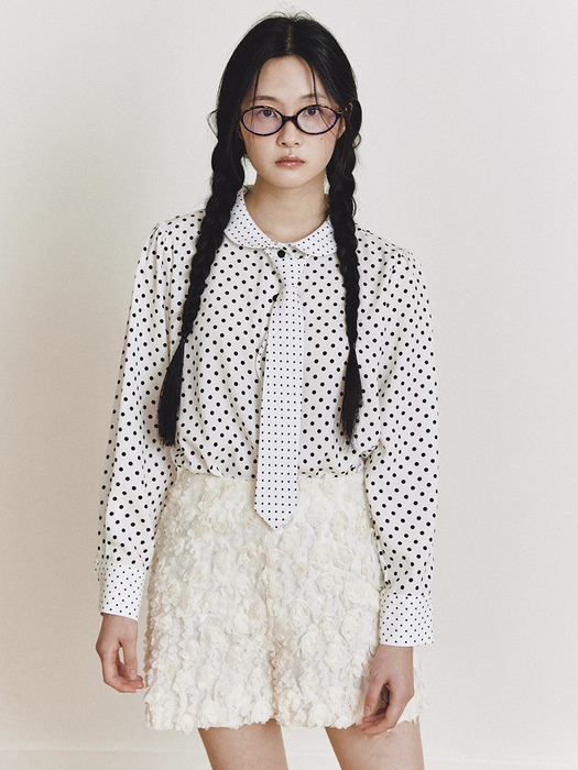 Dotted Tie Blouse_white