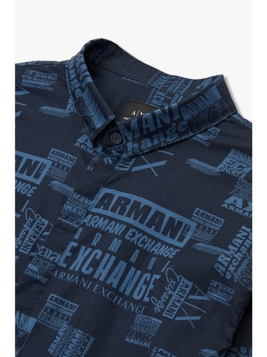 AX 남성 로고 패턴 슬림 이지 셔츠(A414120010)네이비