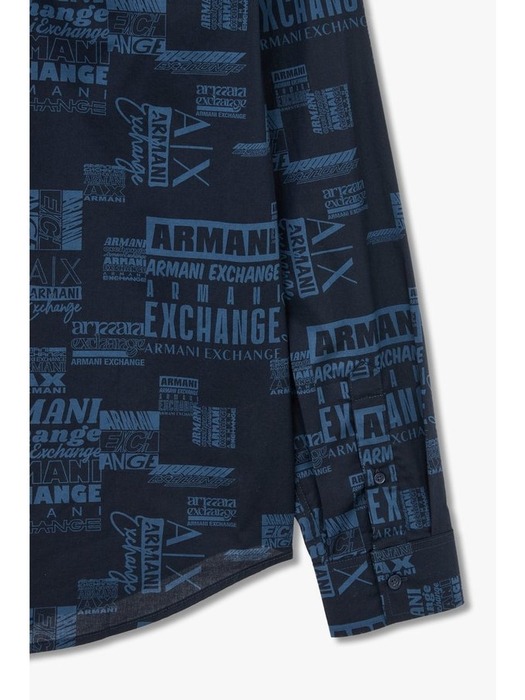 AX 남성 로고 패턴 슬림 이지 셔츠(A414120010)네이비