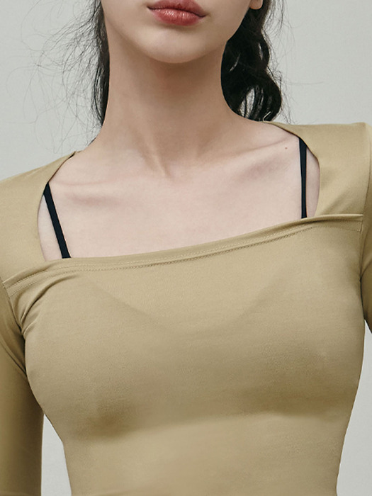 여성 요가복 DEVI-T0101-머스타드 필라테스 이븐 스퀘어넥 티셔츠