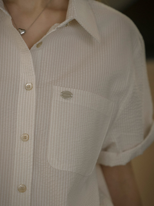 Roll up stripe half sleeve shirt_Ivory