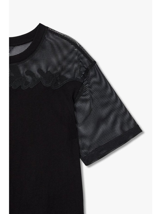 AX 여성 메쉬 패치 크루넥 티셔츠(A424130015)블랙