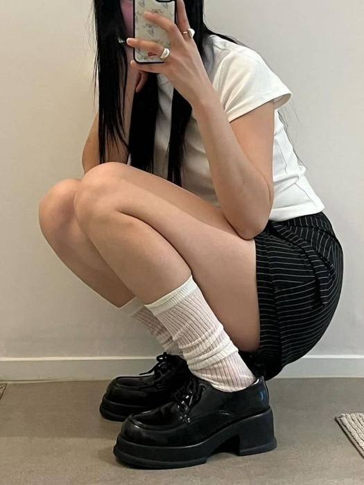 [인플 Pick] Harper 소가죽 레이스업 플랫폼 로퍼 7cm -SA9060BK