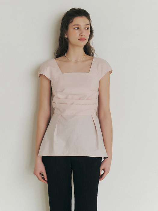 MARIE square neck pleats detail Fit&A blouse_Light Pink