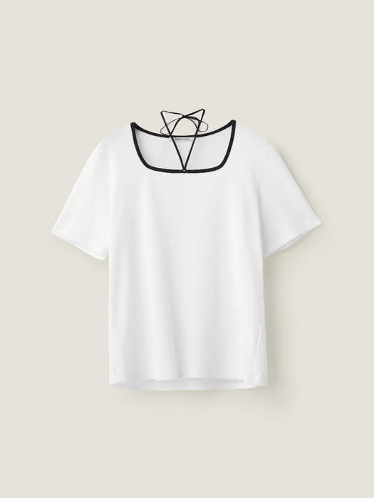 Square neck waffle t shirt - White