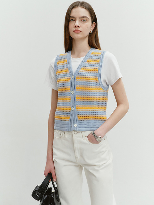 UNISEX CROCHET OPEN KNIT VEST MULTI STRIPE_UDSW4B130MU