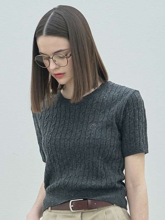 Cable Half Knit Ts_Charcoal