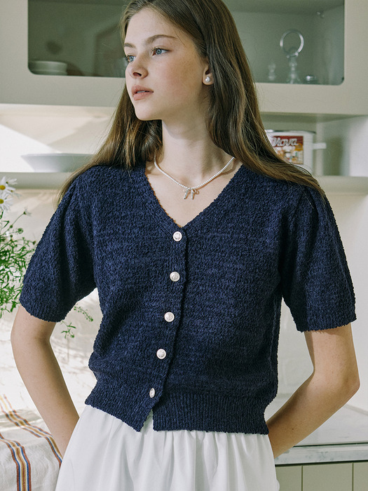 Cool Tweed Knit Cardigan - Navy