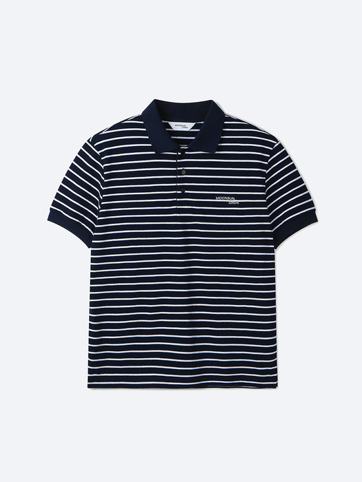 01 M.C UNISEX, Stripe PK Half Shirt / Navy