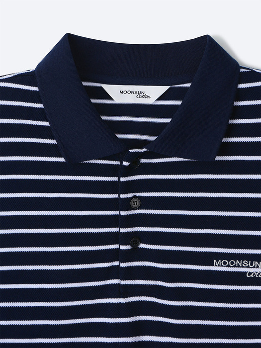 01 M.C UNISEX, Stripe PK Half Shirt / Navy