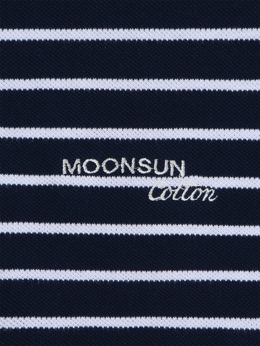 01 M.C UNISEX, Stripe PK Half Shirt / Navy