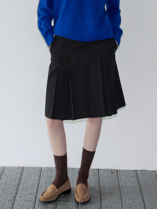 바일레 플리츠 미디 스커트 (3color)