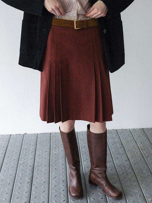 바일레 플리츠 미디 스커트 (3color)