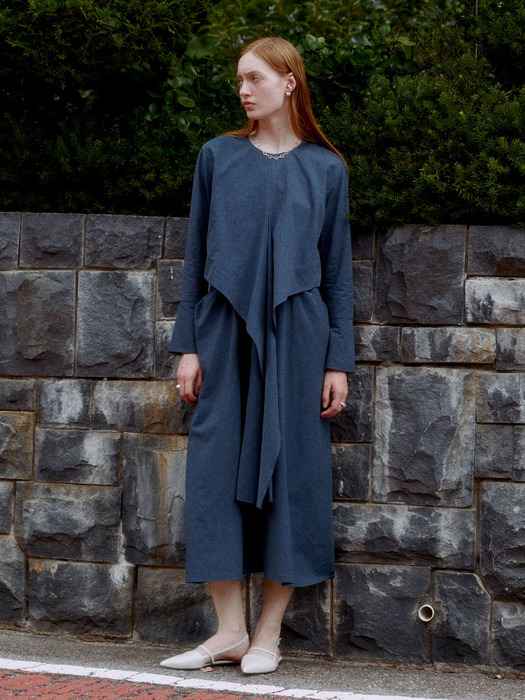 AUTOMNE ROBE Drape Dress_Royal Navy