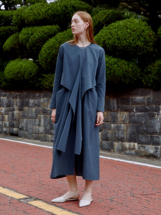 AUTOMNE ROBE Drape Dress_Royal Navy