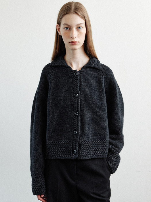 trimming point soft wool cardigan (charcoal)