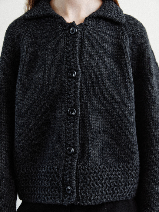 trimming point soft wool cardigan (charcoal)