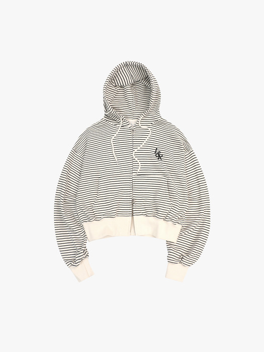 L&R stripe zip-up hood Cream