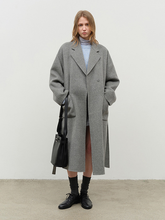 HANDMADE CASHMERE ROBE COAT MELANGE GREY_UDCO4D231G2