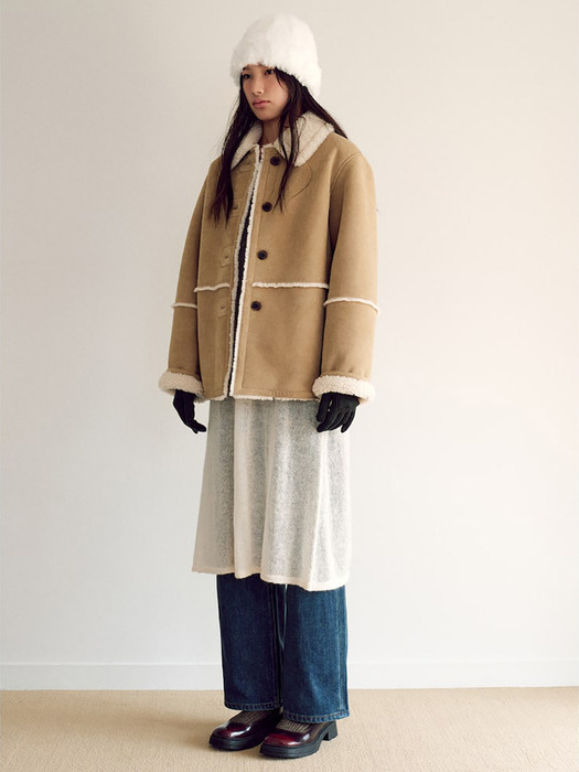 Shearling Suede Midi Jacket  Beige (KE4X3VM04A)