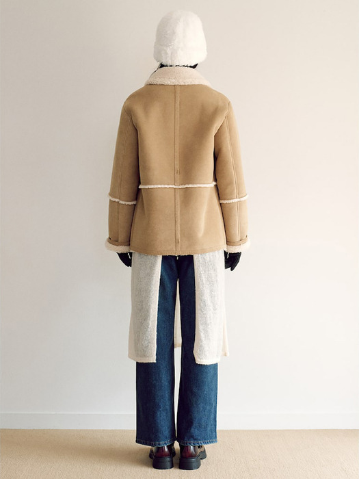 Shearling Suede Midi Jacket  Beige (KE4X3VM04A)