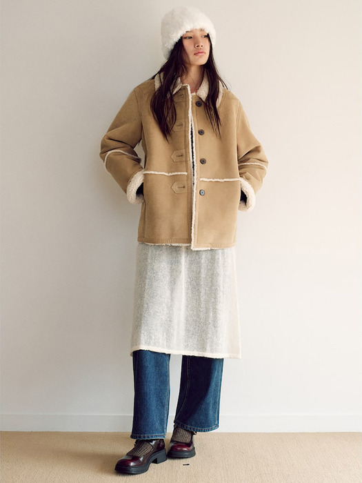 Shearling Suede Midi Jacket  Beige (KE4X3VM04A)