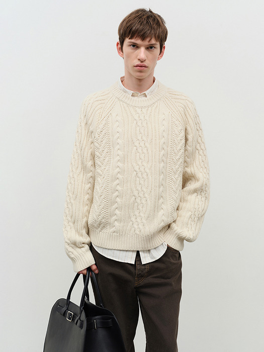 UNISEX CLASSIC FISHERMAN SWEATER IVORY_M_UDSW4D122IV