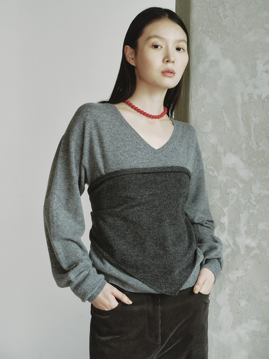 CASHMERE 30 V-NECK KNIT_GREY