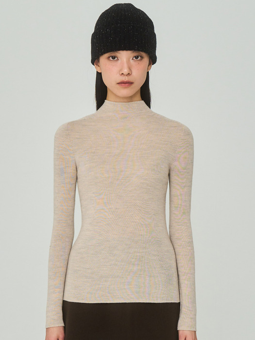 Half Turtleneck Ribbed Oatmeal Knit