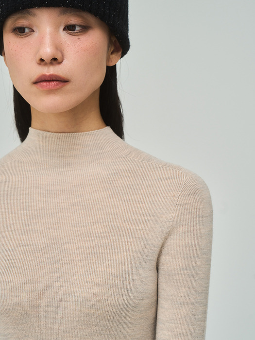 Half Turtleneck Ribbed Oatmeal Knit