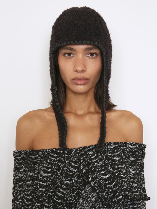 BOHO STITCHED AVIATOR BEANIE, BLACK