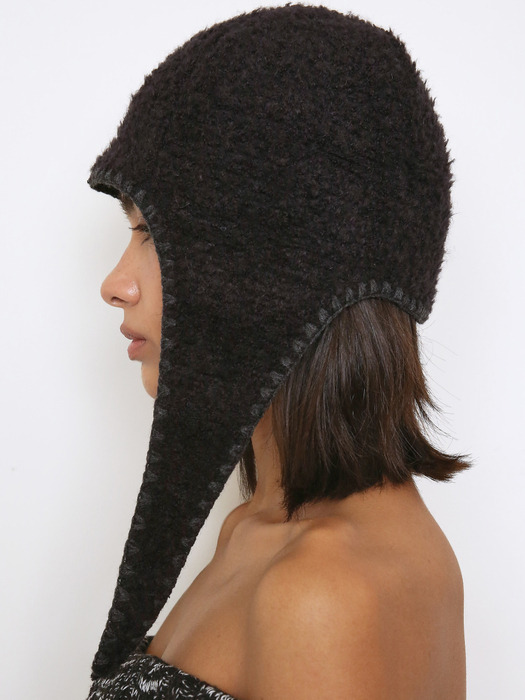 BOHO STITCHED AVIATOR BEANIE, BLACK