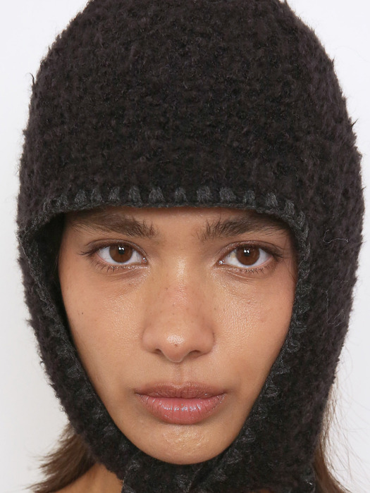 BOHO STITCHED AVIATOR BEANIE, BLACK