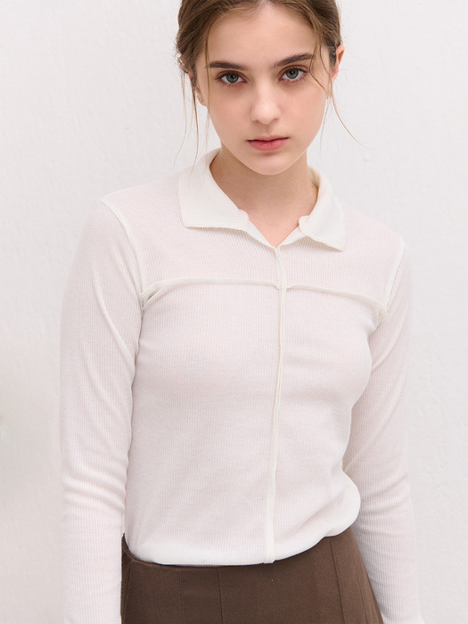 CUTTONG LINE STITCH COLLAR T-SHIRT IVORY