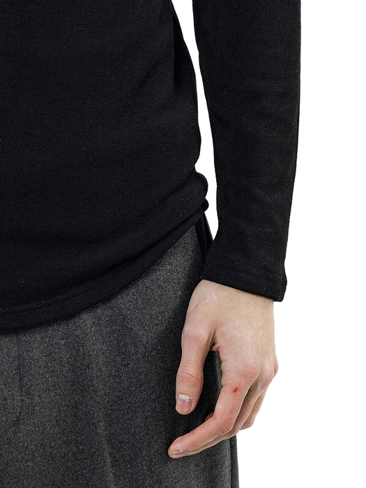 Fleece Wool Half Turtleneck - Black /M244TP03BK