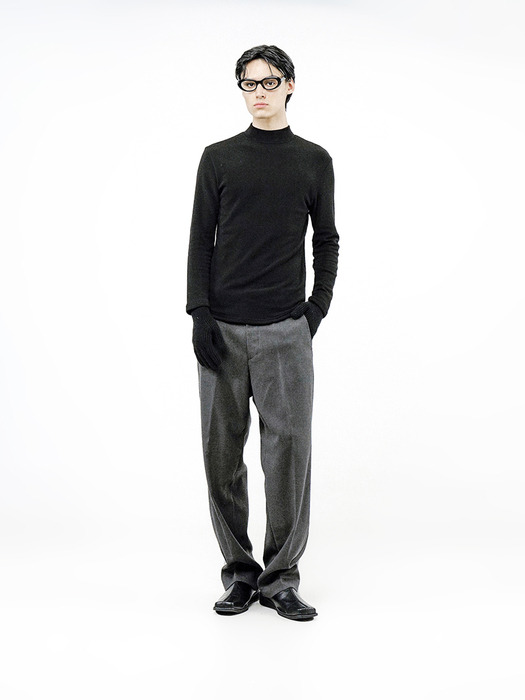 Fleece Wool Half Turtleneck - Black /M244TP03BK