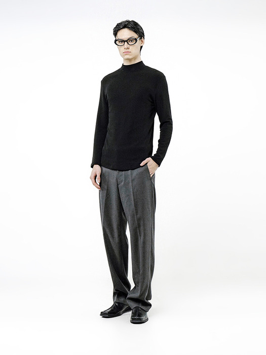 Fleece Wool Half Turtleneck - Black /M244TP03BK