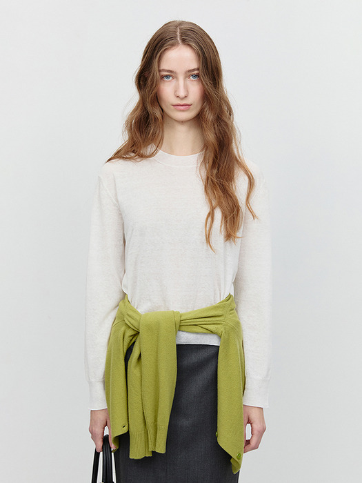 UNISEX SHEER CREWNECK SWEATER IVORY_UDSW5A106IV - Image 3