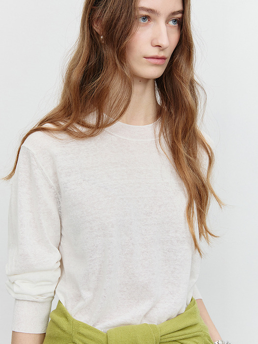 UNISEX SHEER CREWNECK SWEATER IVORY_UDSW5A106IV - Image 1