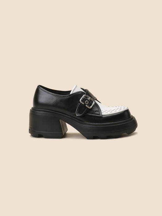 Braided buckle loafer(black white)_DG1DS25016BWX