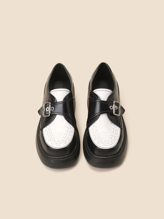 Braided buckle loafer(black white)_DG1DS25016BWX