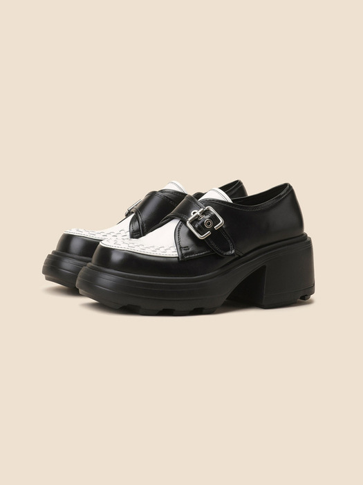 Braided buckle loafer(black white)_DG1DS25016BWX