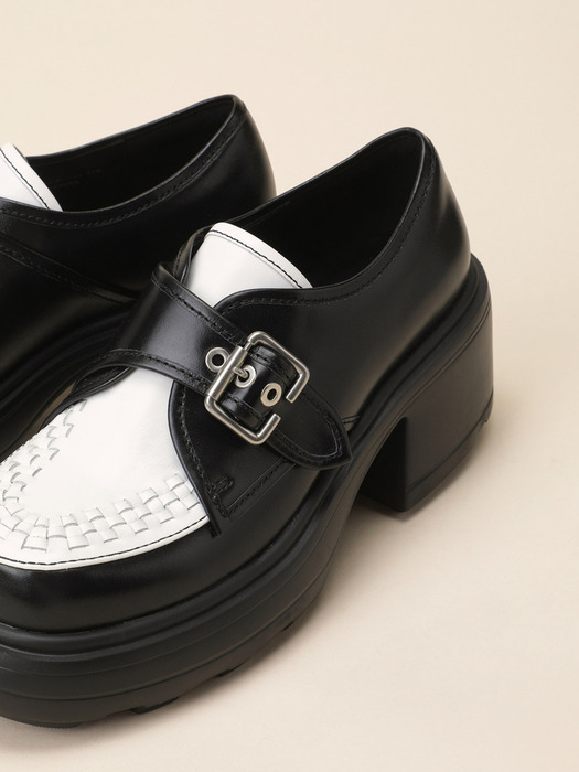 Braided buckle loafer(black white)_DG1DS25016BWX