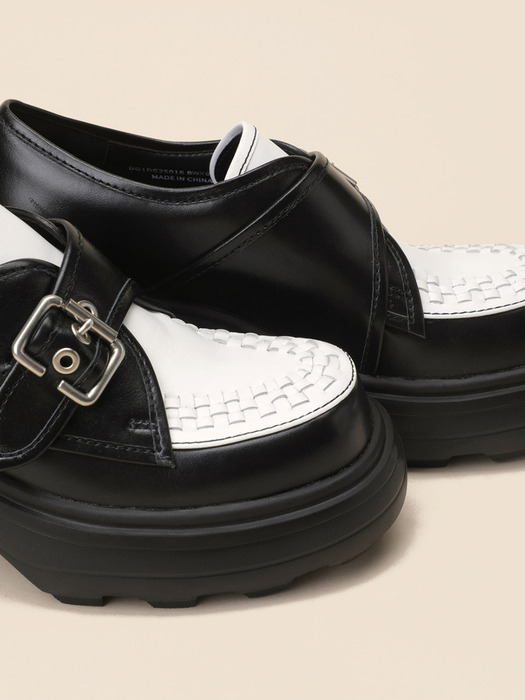 Braided buckle loafer(black white)_DG1DS25016BWX