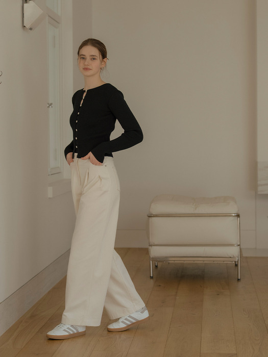 Holly button point wide pants_Cream - Image 1