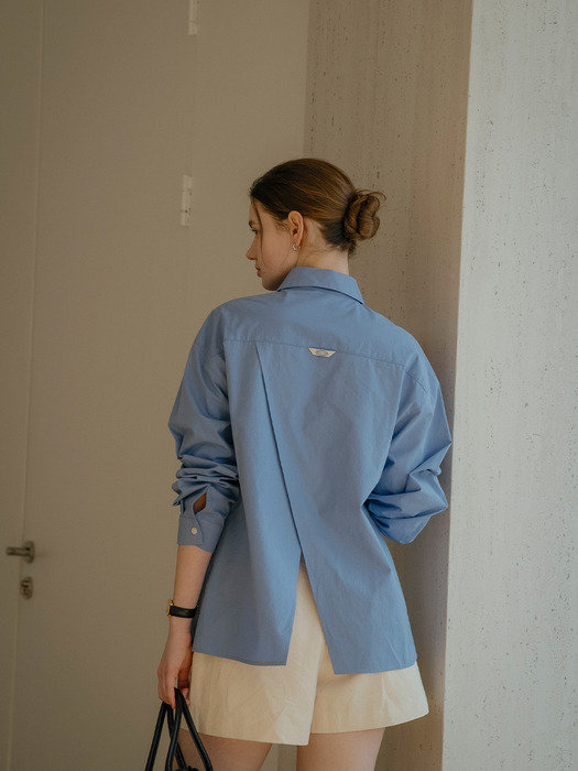 Backslit detail soft cotton shirt_Blue